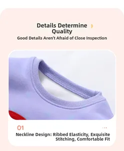 Vue détaillée du sweat en coton violet à pois avec col côtelé élastique pour fille