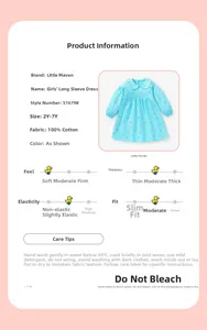 Tabella taglie per vestito da bambina a maniche lunghe in cotone blu con fiori