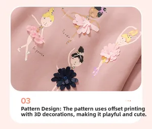 Dettaglio della felpa rosa con stampa ballerina e decorazioni floreali in 3D