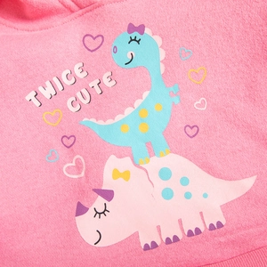 Abito rosa felpato da bambina con stampa di dinosauri e scritta Twice Cute