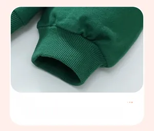 Close-up of dark green ribbed elastic cuffs on girl's winter fleece sweatshirt set