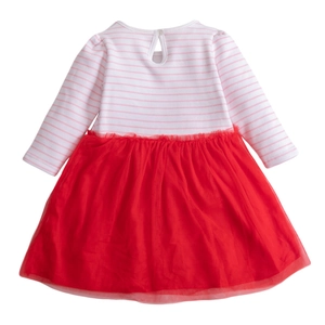 Winter long-sleeve striped girl dress with a red tutu skirt and back button closure