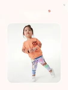 Girl's fleece sweatshirt set with leopard embroidery and animal print pants detail