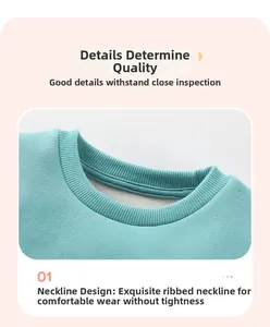 Detail of mint green toddler sweatshirt featuring a classic ribbed crew neck design