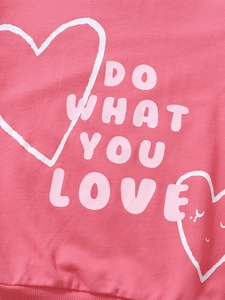 Pink cotton sweatshirt with 'DO WHAT YOU LOVE' heart print and ribbed hem detail