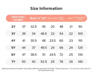 Detailed size chart for girls hooded sweatshirt set covering ages 2Y to 7Y