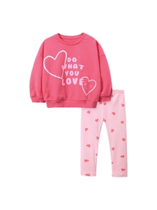 Pink toddler girls' cotton tracksuit with 'Do What You Love' heart print and leggings