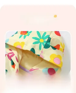 Detail of hooded infant sweatshirt with floral print and cute 3D ear decorations