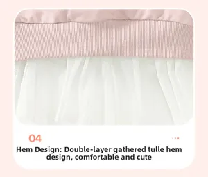 Dettaglio dell'orlo a coste rosa con tulle a rete plissettato a doppio strato per bimba