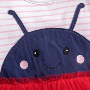 Fleece lined winter dress for girls with pink stripes and red tutu skirt detail