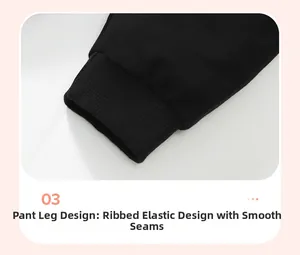 Detail of black cotton jogger pants showing elastic ribbed cuffs and smooth stitching