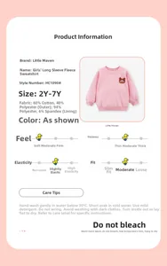 Pink fleece sweatshirt detail showing 60% cotton fabric and cute bear embroidery