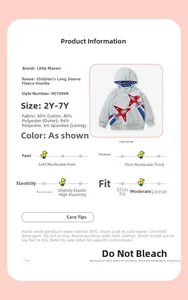 Detailed material composition and size chart for hooded fleece sweatshirt for kids