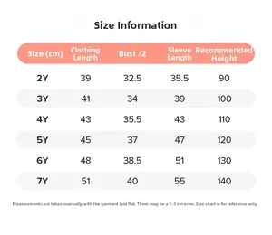 Size information chart for kids winter fleece hoodie with measurements from 2Y to 7Y