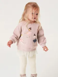 Little Maven Bambina Felpa e Pantaloni con Stampa Ballerina Completo Manica Lunga Cotone Foderato in Pile Autunno Inverno Abbigliamento