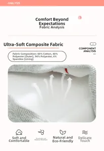 Detail of warm grey knit fabric with white ultra-soft fleece lining and material specs
