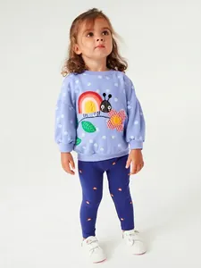 Ensemble Sweat à Capuche et Pantalon Doublé Polaire pour Petites Filles Coton Manches Longues Broderie Escargot Arc-en-Ciel