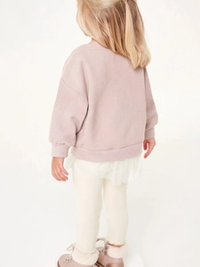 Completo bambina con felpa in pile rosa e leggings con gonna in tulle bianco per bimbe