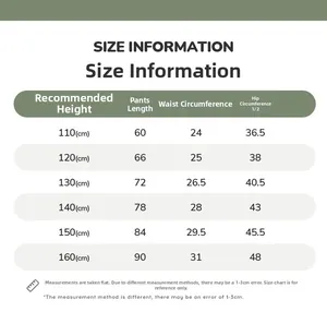 Size information chart for winter warm fleece lined trousers for boys height 110-160cm