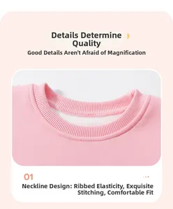 Detail of pink cotton sweatshirt ribbed crewneck with durable stitched seam