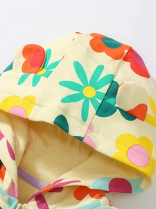 Girls' floral hooded tracksuit with cute 3D ears on hood, soft cotton knit fabric