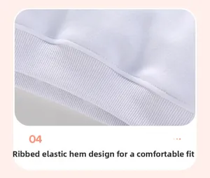 Detailed close-up of flexible ribbed hem on children's white fleece sweatshirt