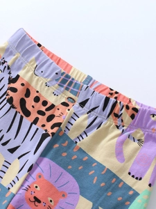 Fleece lined girl sweatshirt set with elastic waist and safari animal pattern motifs