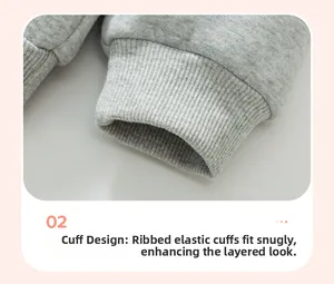 Detail of grey ribbed elastic cuffs on winter thermal hoodie for kids and boys