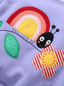 Sweat-shirt violet en coton pour fille avec broderie colorée d'insectes et de fleurs