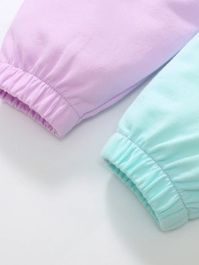 Girls long sleeve cotton sweatshirt set with ribbed elastic cuffs in lilac and mint green