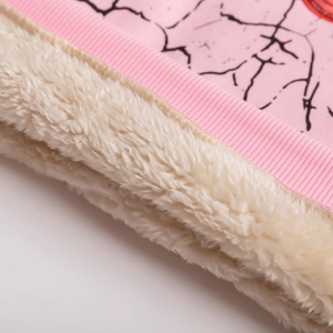 Girl's pink cotton fleece sweatshirt with black crackle print and warm sherpa lining