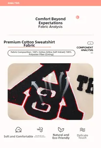 Detail of 100% cotton fabric with soft fleece lining and embroidery for kids sweatshirt