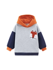 Felpa con cappuccio per bambini color-block grigio e blu con tasca a forma di volpe