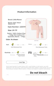 Detail view of pink ballet dancer girls' cotton set with fabric and size specifications