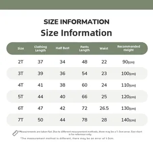 Size chart for boys fleece winter trousers with detailed measurements from 2T to 7T
