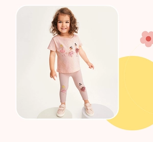 Detail of pink girls outfit with 3D tulle ballet dancer embroidery on soft knit cotton