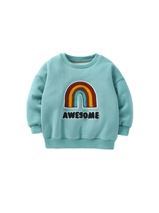 Kids long sleeve fleece sweatshirt in light blue with rainbow embroidery and awesome print