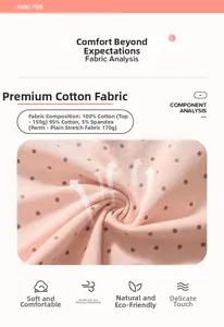 Detail of pink polka dot knit fabric composition for 100% cotton girls' summer set