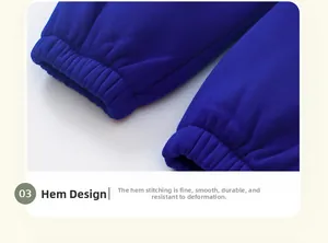 Detail of ribbed cuffs on blue thermal fleece pants with smooth flatlock stitching