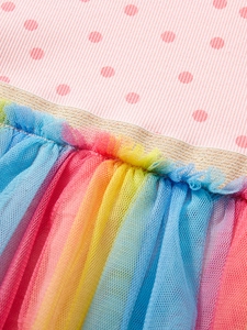 Robe courte en tulle arc-en-ciel pour filles avec haut à pois roses et taille pailletée