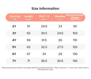Guide des tailles pour robe sans manches fille de 2 à 7 ans avec mesures détaillées