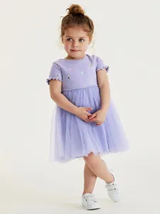 Robe à Manches Courtes pour Filles Little Maven Jupe en Tulle Lavande Imprimé Licorne Coton Robe de Princesse Été