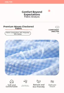 Détail du tissu vichy bleu et blanc montrant la texture 60% polyester et 40% coton
