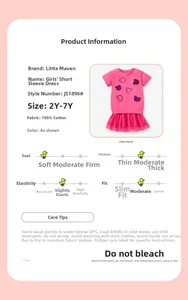Détails de la robe rose en coton pour filles avec motif d'ours et jupe en tulle pailletée