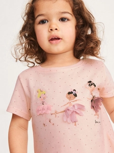 Pink short sleeve girls summer set featuring dancing ballet girls with 3D tulle skirts