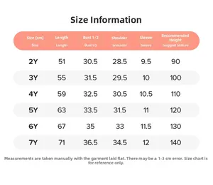 Guide des tailles pour robe en tulle fille montrant les mesures détaillées de 2 à 7 ans