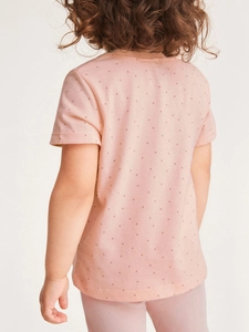 Pink polka dot cotton short sleeve T-shirt and leggings set for girls, back view
