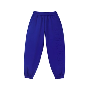 Royal blue winter fleece jogger pants for boys featuring embossed STRANDED lettering