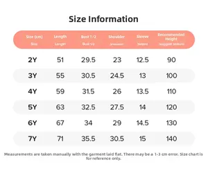 Guide des tailles pour robe d'été rayée en coton pour filles âgées de 2 à 7 ans