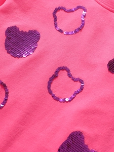 Robe tricotée rose pour fille avec détail de motif ours en paillettes mauves